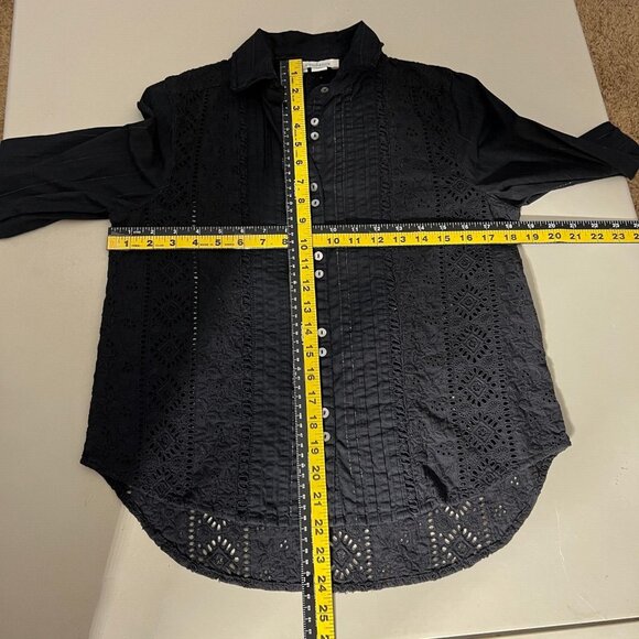 Sundance Blouse Top Womens PXS Black Eyelet Lace‎ Button up Long Flare Sleeve - Picture 2 of 11